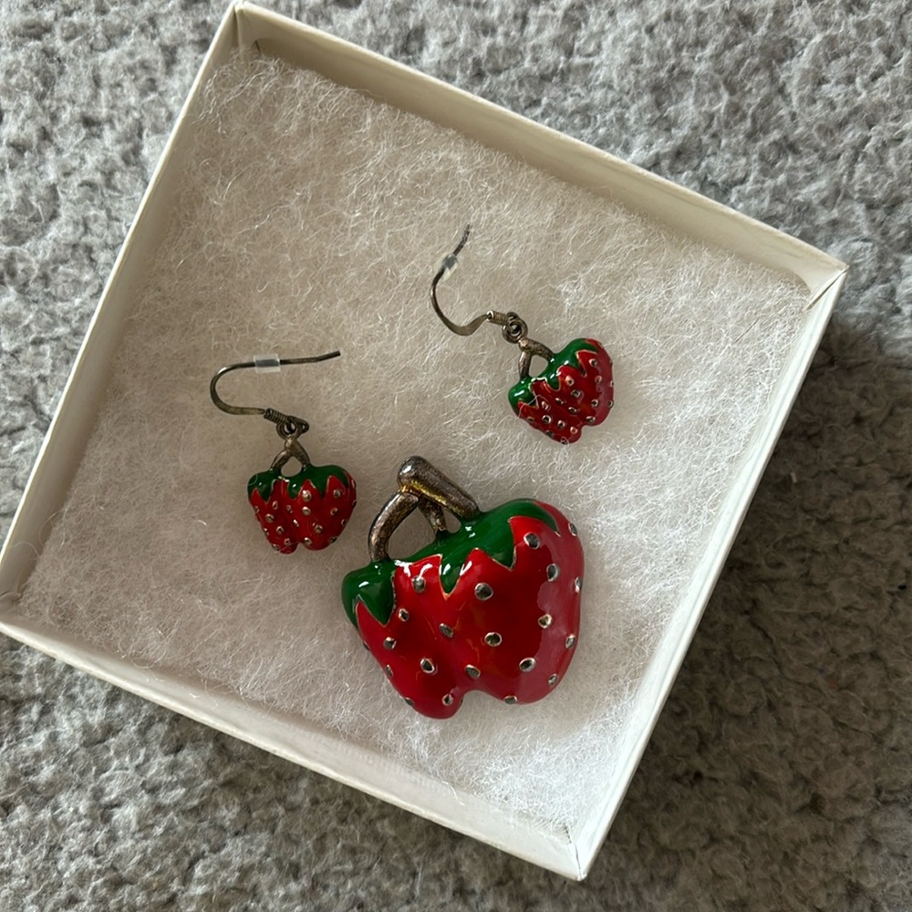 Strawberry Pendant and Earring Set